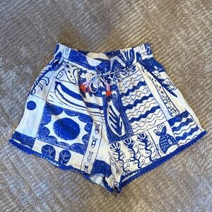 FARM Rio for Anthropologie Blue & White Pattern Women Shorts Size Small